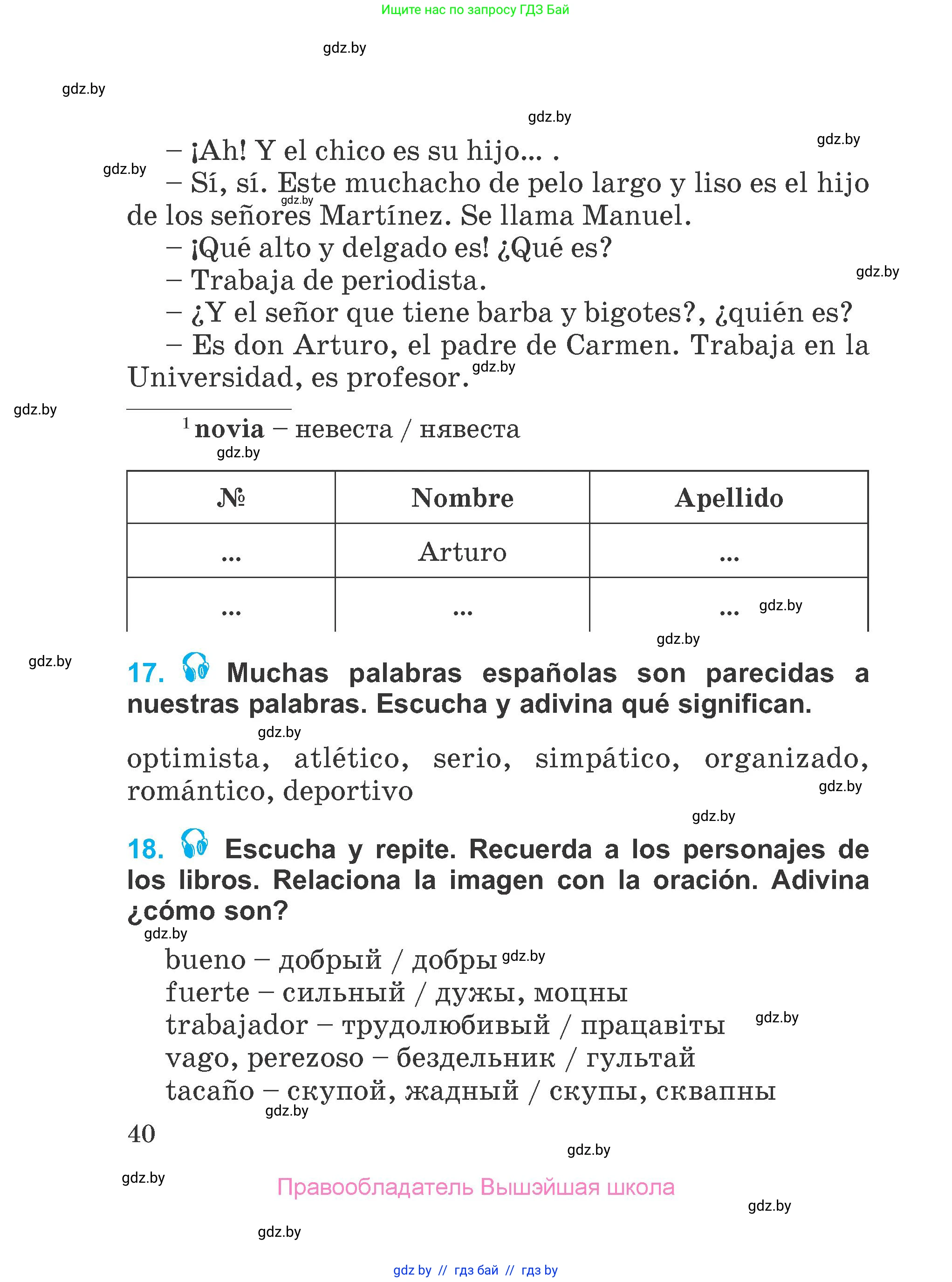 Испанский язык, 4 класс Учебник, авторы: Гриневич Елена Карловна, Бахар Лариса Николаевна, издательство Вышэйшая школа, Минск, 2019, красного цвета, Часть 1, страница 40