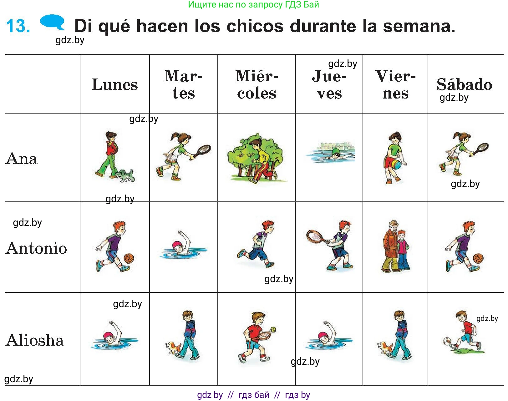 Испанский язык, 4 класс Учебник, авторы: Гриневич Елена Карловна, Бахар Лариса Николаевна, издательство Вышэйшая школа, Минск, 2019, красного цвета, Часть 1, страница 133, номер 13, Условие