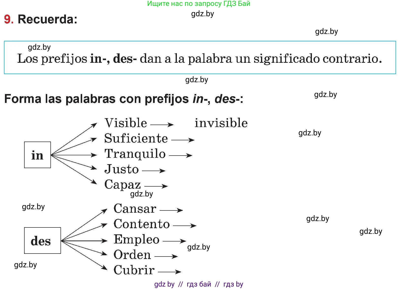 Испанский язык, 5 класс Учебник, авторы: Цыбулева Татьяна Эдуардовна, Пушкина Ольга Александровна, издательство Вышэйшая школа, Минск, 2017, оранжевого цвета, страница 32, номер 9, Условие