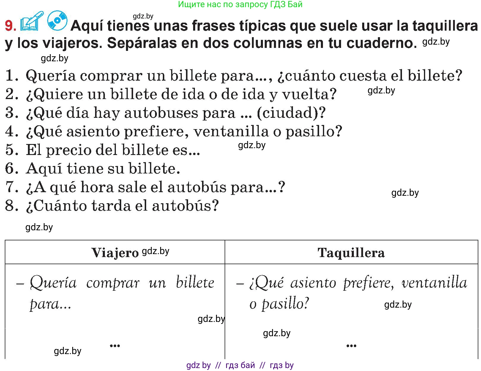 Испанский язык, 5 класс Учебник, авторы: Цыбулева Татьяна Эдуардовна, Пушкина Ольга Александровна, издательство Вышэйшая школа, Минск, 2017, оранжевого цвета, страница 54, номер 9, Условие