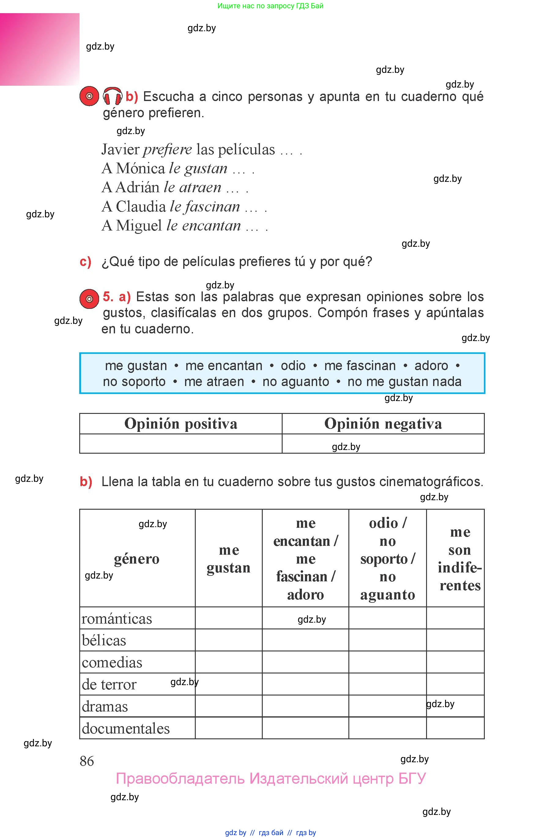 Испанский язык, 6 класс Учебник, авторы: Цыбулева Татьяна Эдуардовна, Пушкина Ольга Александровна, издательство Издательский центр БГУ, Минск, 2018, Часть 1, страница 86