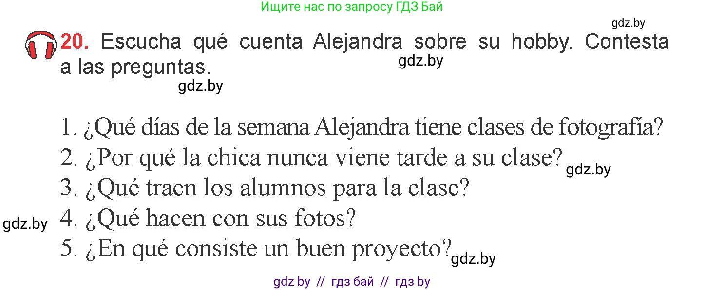 Испанский язык, 6 класс Учебник, авторы: Цыбулева Татьяна Эдуардовна, Пушкина Ольга Александровна, издательство Издательский центр БГУ, Минск, 2018, Часть 1, страница 60, номер 20, Условие