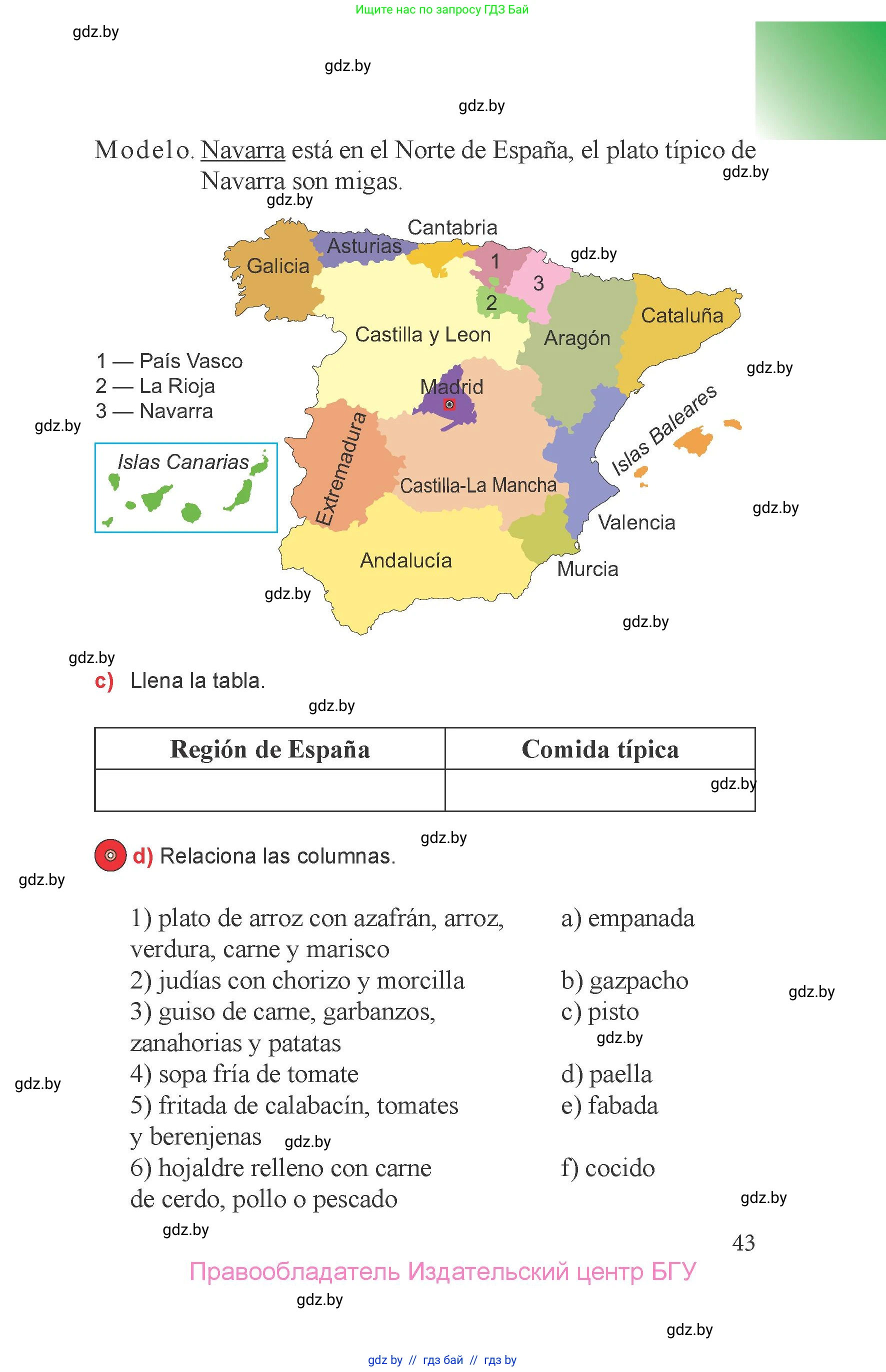 Испанский язык, 6 класс Учебник, авторы: Цыбулева Татьяна Эдуардовна, Пушкина Ольга Александровна, издательство Издательский центр БГУ, Минск, 2018, Часть 1, страница 43