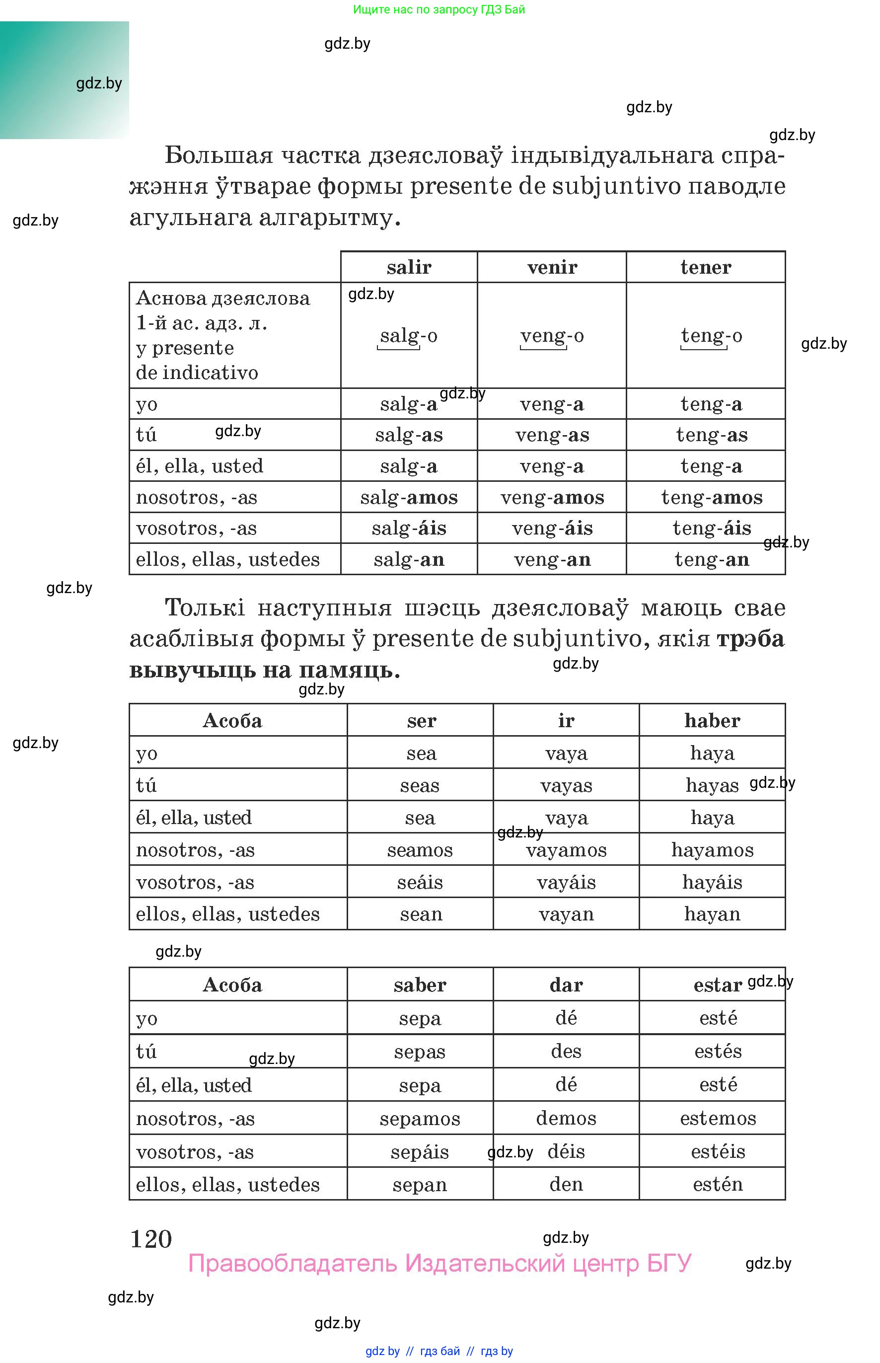Испанский язык, 7 класс Учебник, авторы: Цыбулева Татьяна Эдуардовна, Пушкина Ольга Александровна, Карпиевич Галина Константиновна, издательство Издательский центр БГУ, Минск, 2019, бирюзового цвета, Часть 2, страница 120