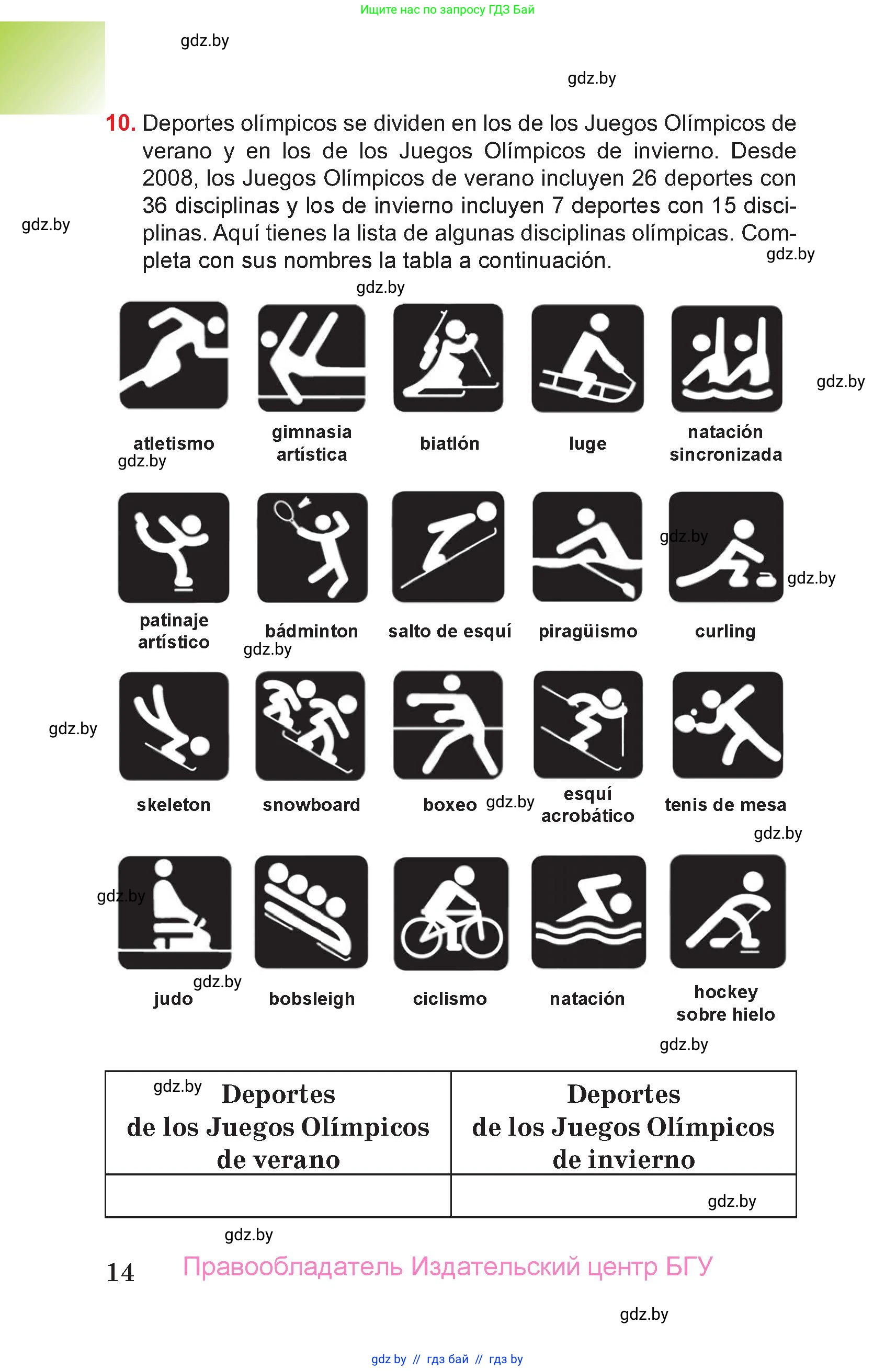 Испанский язык, 7 класс Учебник, авторы: Цыбулева Татьяна Эдуардовна, Пушкина Ольга Александровна, Карпиевич Галина Константиновна, издательство Издательский центр БГУ, Минск, 2019, бирюзового цвета, Часть 1, страница 14