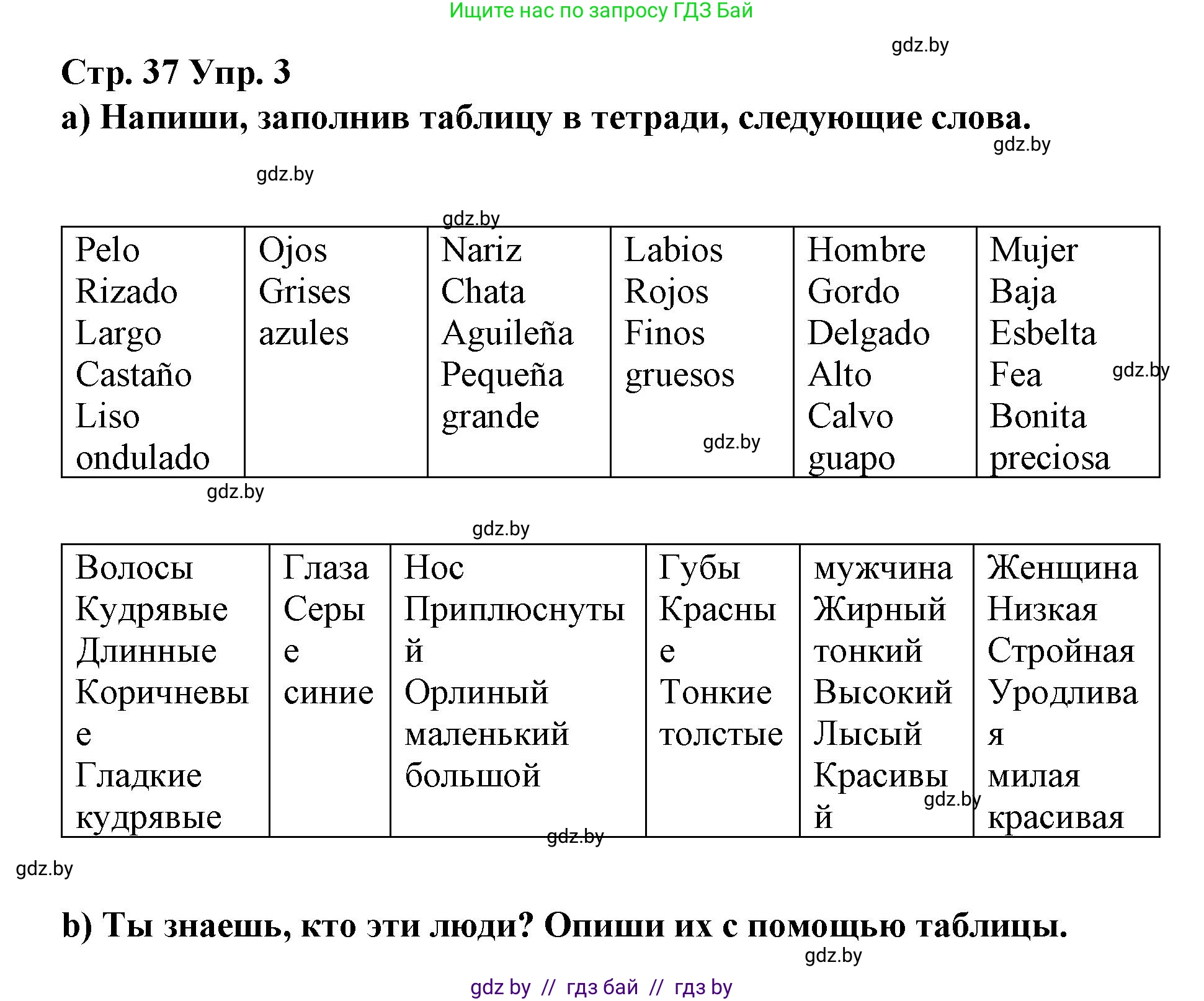 Испанский язык, 7 класс Учебник, авторы: Цыбулева Татьяна Эдуардовна, Пушкина Ольга Александровна, Карпиевич Галина Константиновна, издательство Издательский центр БГУ, Минск, 2019, бирюзового цвета, Часть 1, страница 37, номер 3, Решение