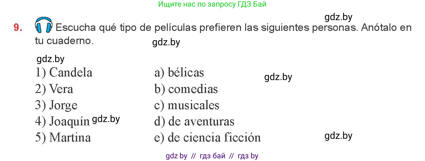 Испанский язык, 8 класс Учебник, авторы: Цыбулева Татьяна Эдуардовна, Пушкина Ольга Александровна, издательство Издательский центр БГУ, Минск, 2016, оранжевого цвета, страница 121, номер 9, Условие