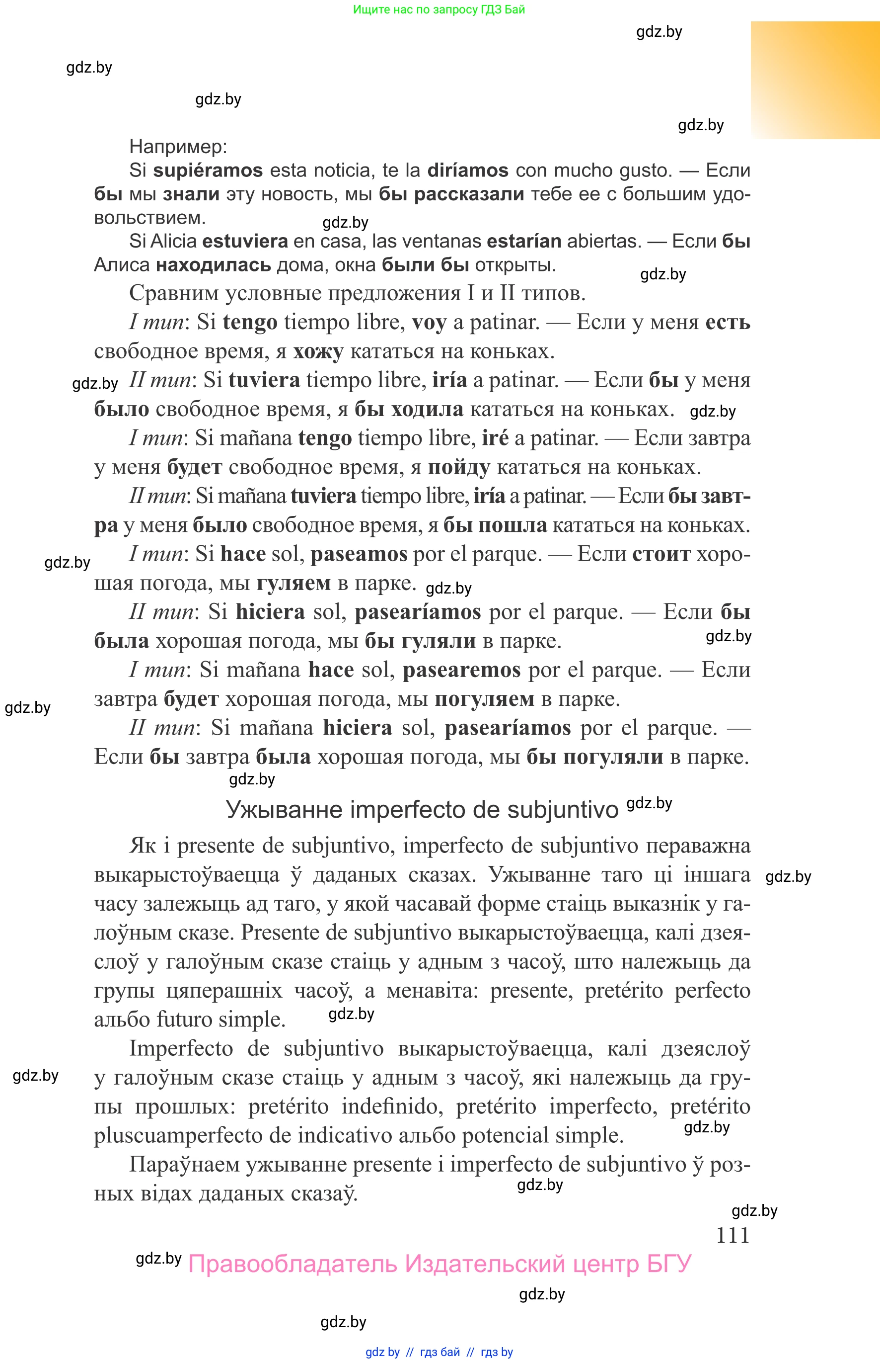 Испанский язык, 9 класс Учебник, авторы: Цыбулева Татьяна Эдуардовна, Пушкина Ольга Александровна, издательство Издательский центр БГУ, Минск, 2017, страница 111