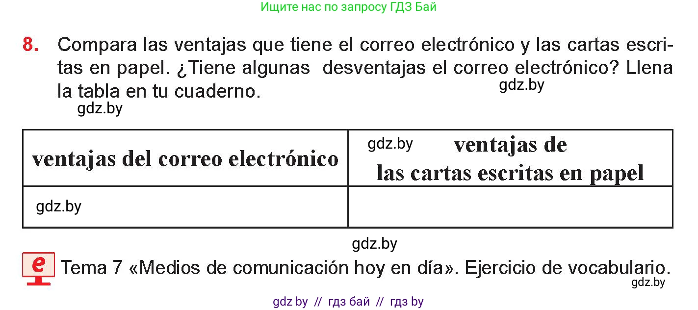 Испанский язык, 9 класс Учебник, авторы: Цыбулева Татьяна Эдуардовна, Пушкина Ольга Александровна, издательство Издательский центр БГУ, Минск, 2017, страница 35, номер 8, Условие