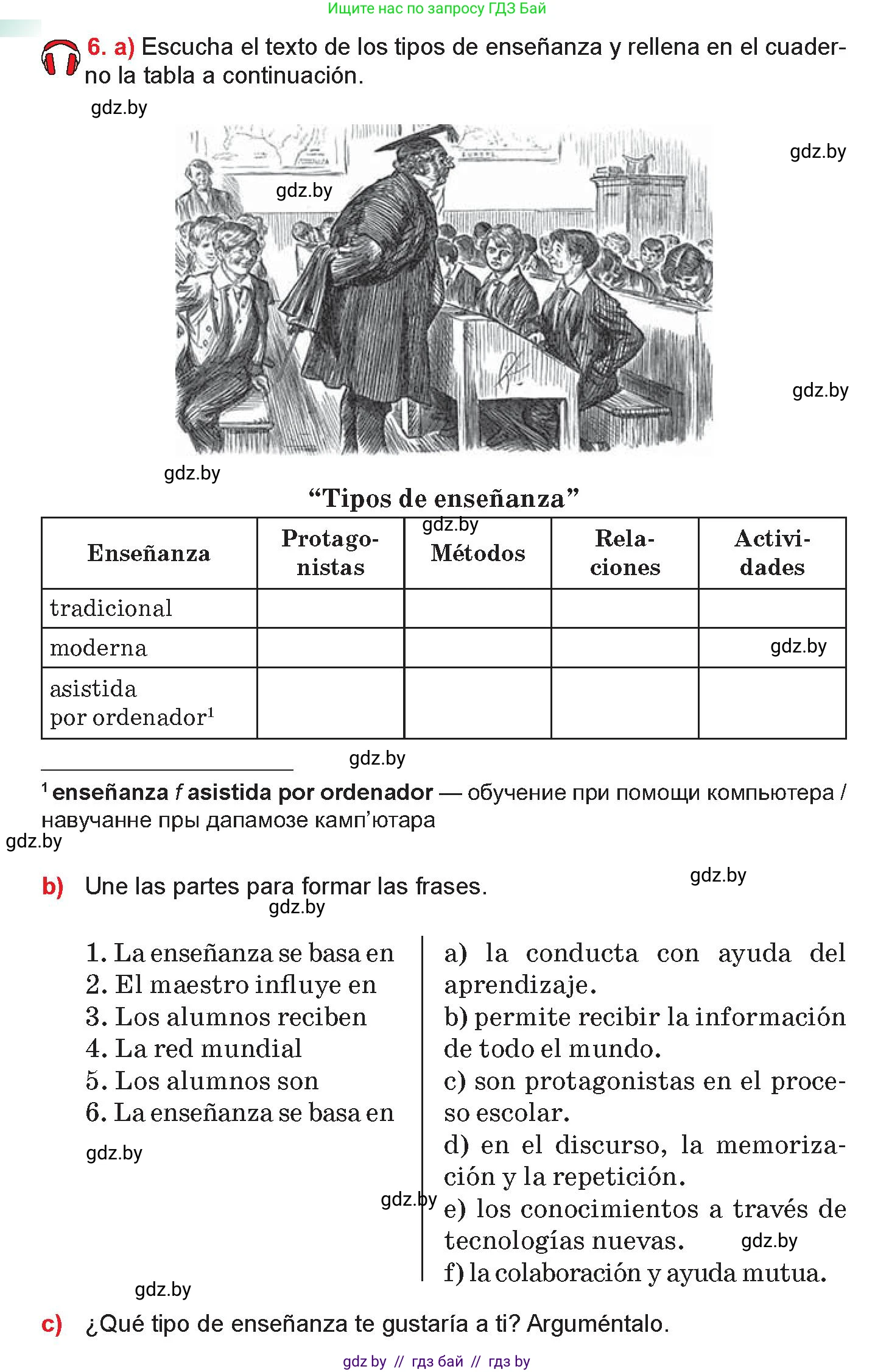 Испанский язык, 10 класс Учебник, авторы: Цыбулева Татьяна Эдуардовна, Пушкина Ольга Александровна, Карпиевич Галина Константиновна, издательство Издательский центр БГУ, Минск, 2019, оранжевого цвета, страница 10, номер 6, Условие