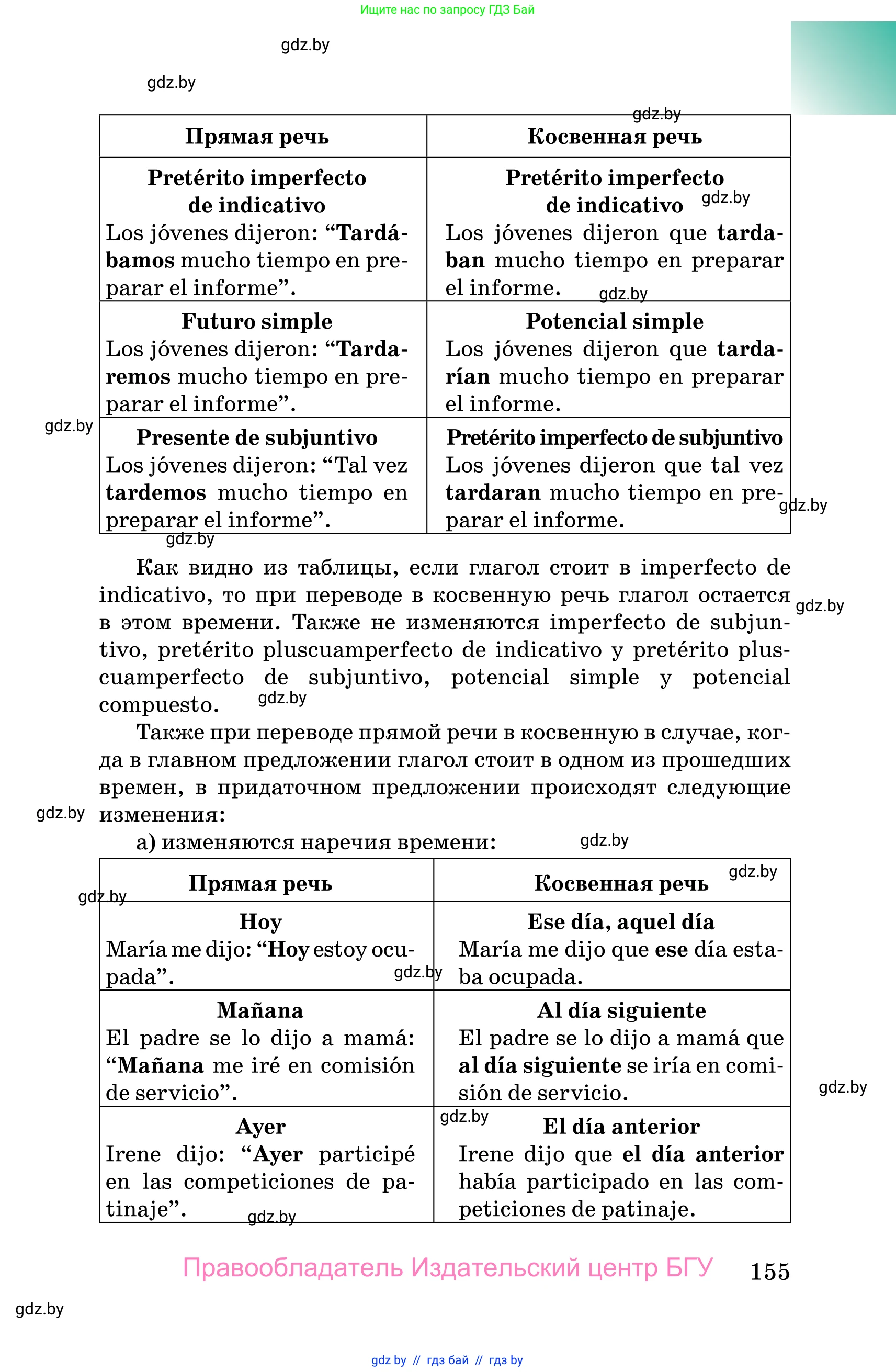Испанский язык, 10 класс Учебник, авторы: Цыбулева Татьяна Эдуардовна, Пушкина Ольга Александровна, Карпиевич Галина Константиновна, издательство Издательский центр БГУ, Минск, 2019, оранжевого цвета, страница 155