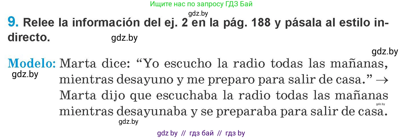 Испанский язык, 10 класс Учебник, авторы: Гриневич Елена Карловна, Янукенас Ольга Викторовна, издательство Вышэйшая школа, Минск, 2019, оранжевого цвета, страница 191, номер 9, Условие