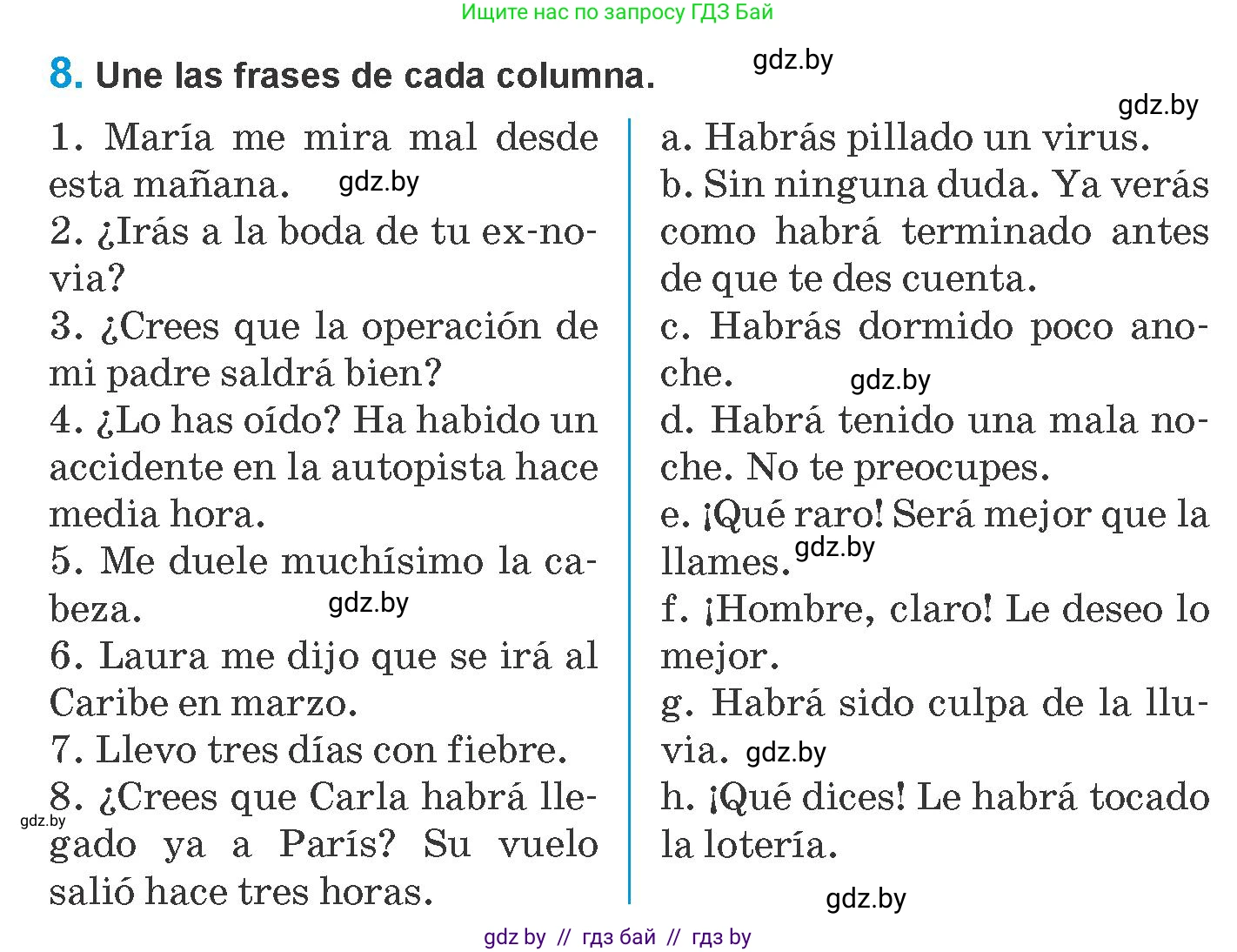 Испанский язык, 10 класс Учебник, авторы: Гриневич Елена Карловна, Янукенас Ольга Викторовна, издательство Вышэйшая школа, Минск, 2019, оранжевого цвета, страница 218, номер 8, Условие